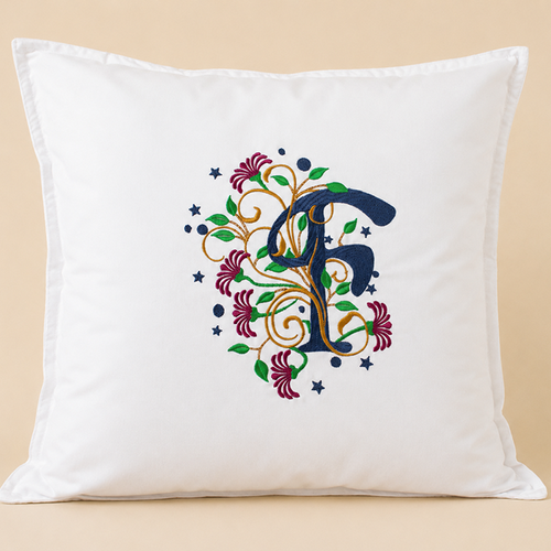 Housse de coussin brodée- lettrine f- monogramme floralie- 40*40
