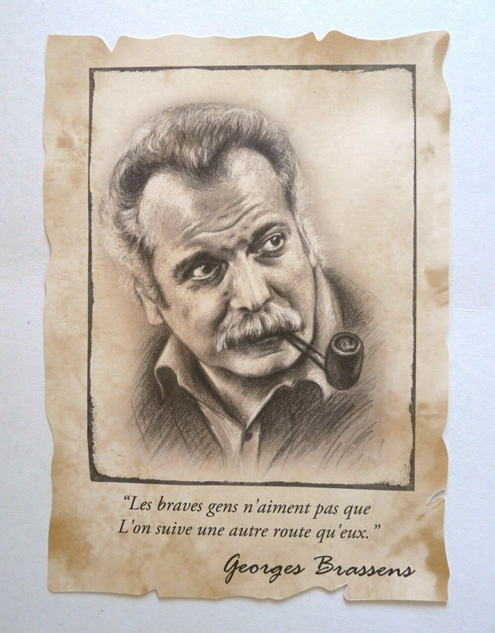 Georges Brassens Portrait Repro Sur Parchemin Citation Un Grand Marche