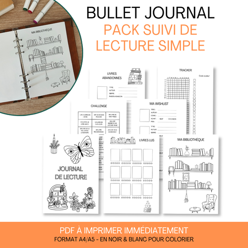 Suivi de lecture minimaliste – 7 pages à remplir et colorier (pdf imprimable)