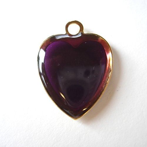 Pendentif coeur émaillé amethyste