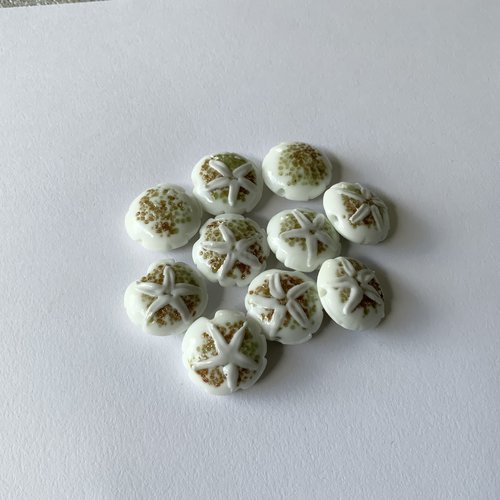 Perle en verre décorée couleur blanche, motif étoile de mer