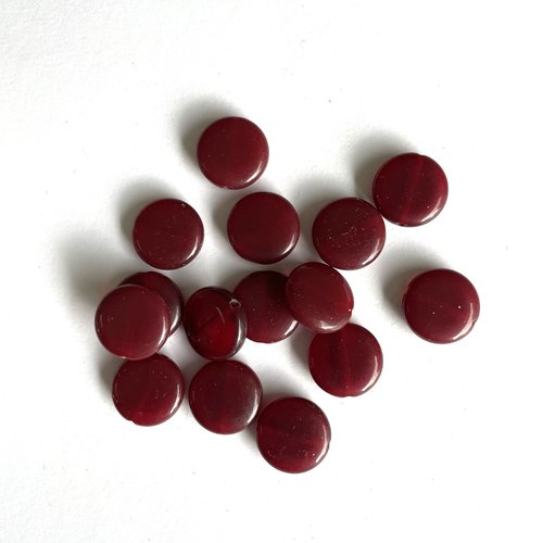Pastille perle de verre 15 mm rouge bordeaux
