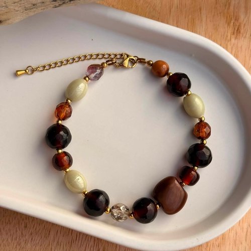 Bracelet en acier inoxydable & perles en verre – louise | collection terre de sienne