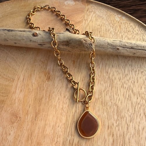 Collier en acier inoxydable & pendentif en résine – agathe | collection terre de sienne