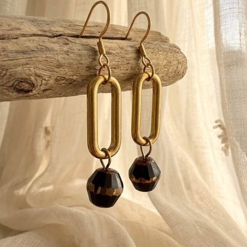 Boucles d’oreilles en acier inoxydable & perle en verre – alba | collection terre de sienne