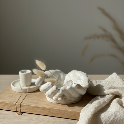 Vide-poche “mains” en ciment artisanale – objet décoratif minimaliste – pièce design fait main