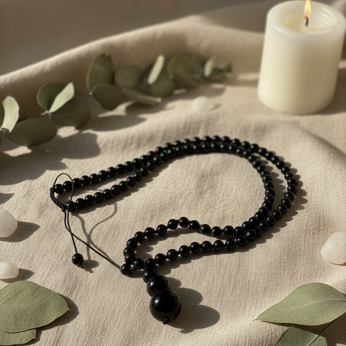 Collier obsidienne noir — perles rondes