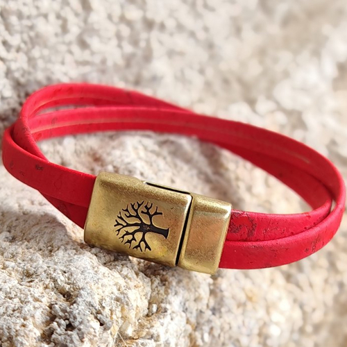 Bracelet "entremêlé" - bracelet en liège rouge - idée cadeau fête des mères