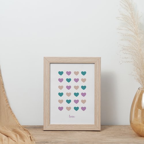 Carte amour série de cœurs colorés au format a6 vertical à encadrer ou offrir