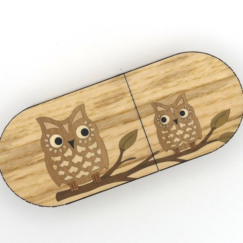 Etui à lunettes en marqueterie modèle chouette