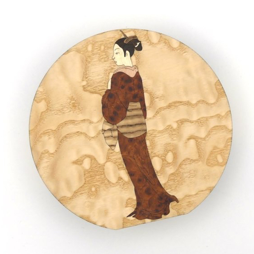 Coffret en marqueterie d'inspiration japonaise - femme japonaise