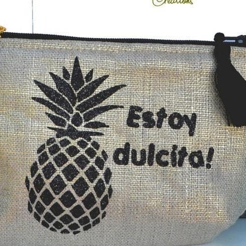 Pochette de maquillage, trousse de toilette, petite pochette en lin doré, ananas