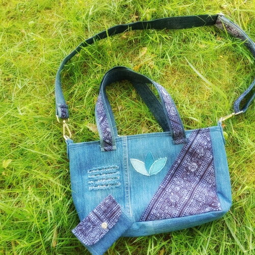 Sac à main en jeans recyclé avec bandoulière, sac à main bandoulière réglable, sac cartable en jean