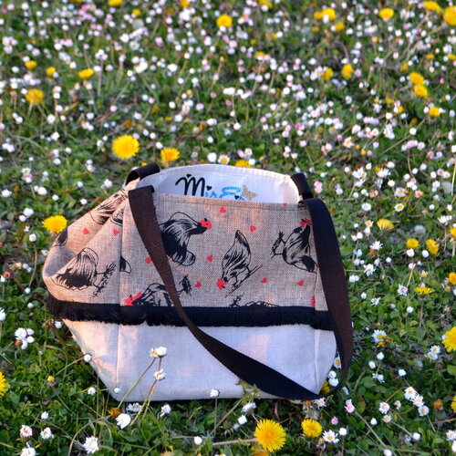 Sac cabas pour femme en toile de jute et lin, imprimée poule, sac de plage, sac pour le tricot, grand sac cabas en lin