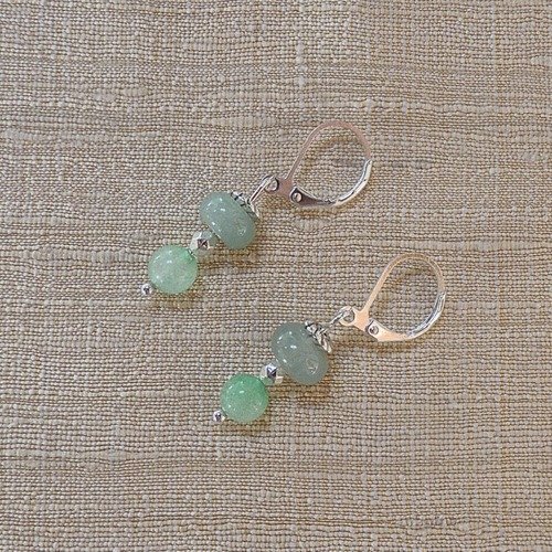 Boucles d'oreilles perles en aventurine verte et métal argenté