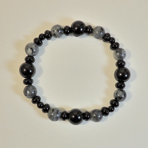 Bracelet perles en onyx et agate gris marbré