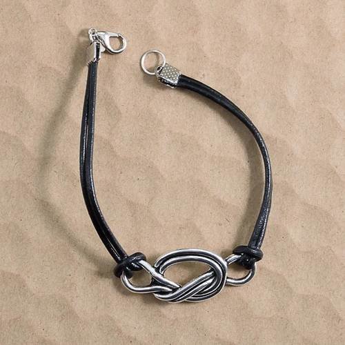 Bracelet  en cuir noir et  connecteur nœud corde 