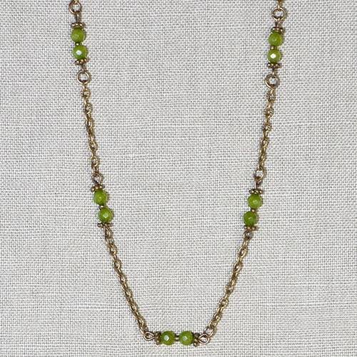 Parure en perles de jade vert olive, collier et boucles d'oreilles en métal bronze 
