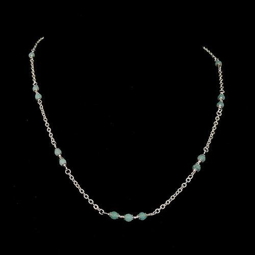 Parure perles de jade facettées bleu/vert, collier et boucles d'oreilles en métal argenté 