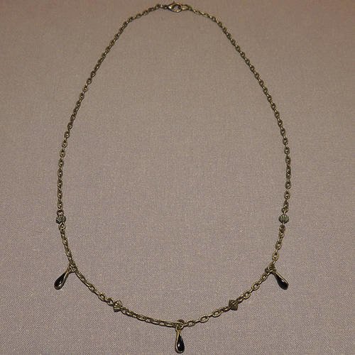 Collier perles perles goutte noires et chaîne métal bronze 