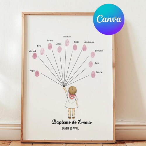Baptêmes : affiche arbre à empreintes canva