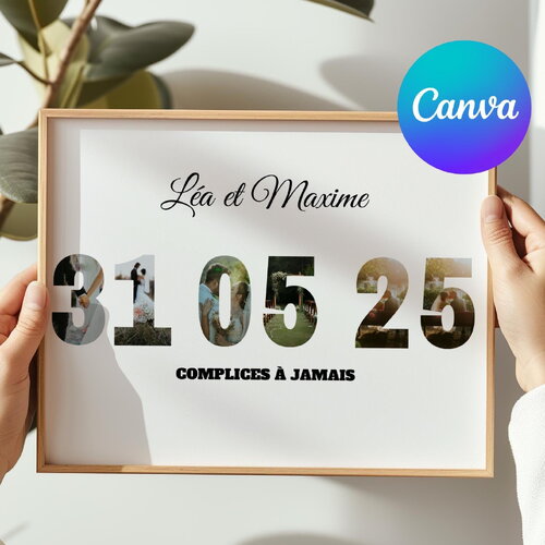Cadeau mariage personnalisable canva pour jeunes mariés avec prénoms