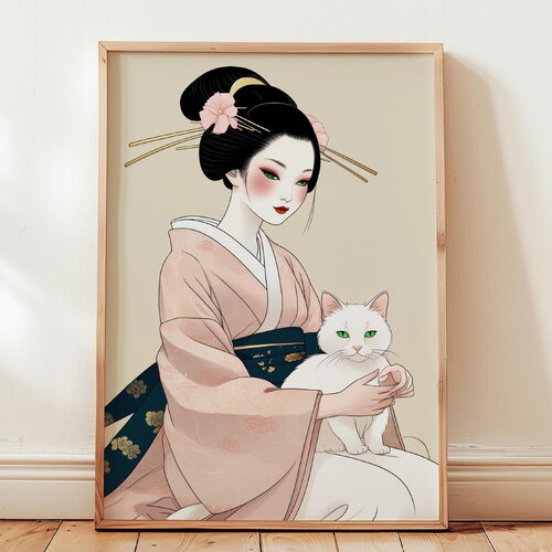 Poster geisha avec chat