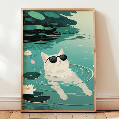 Poster chat avec lunette de soleil