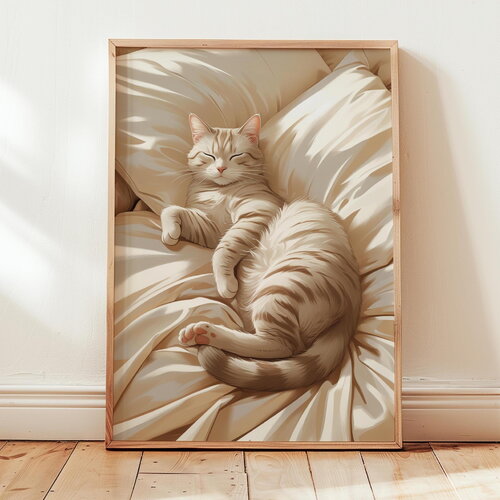 Poster illustration chat endormi, chat qui dort