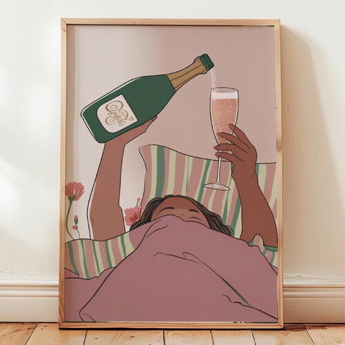 Poster champagne, ambiance détente et luxe.