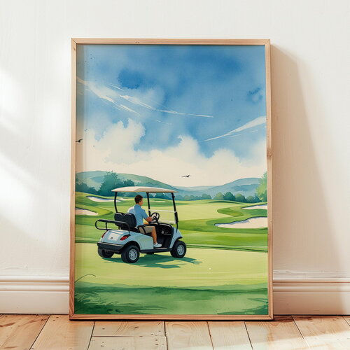 Poster voiturette de golf dans un paysage raffiné