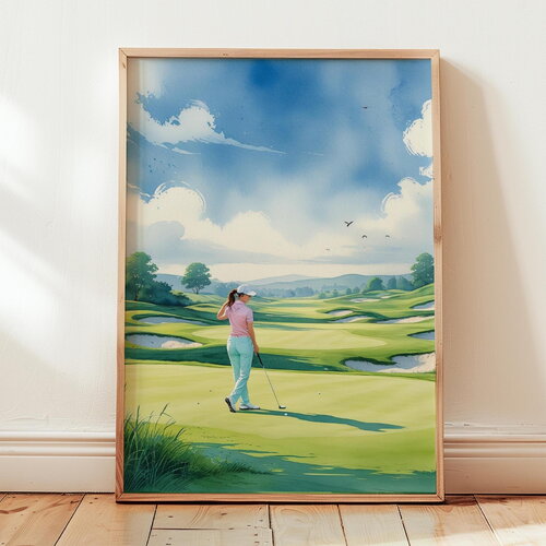 Poster femme et parcours de golf