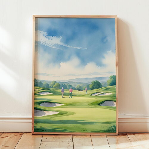 Poster paysage aquarelle d’un parcours de golf