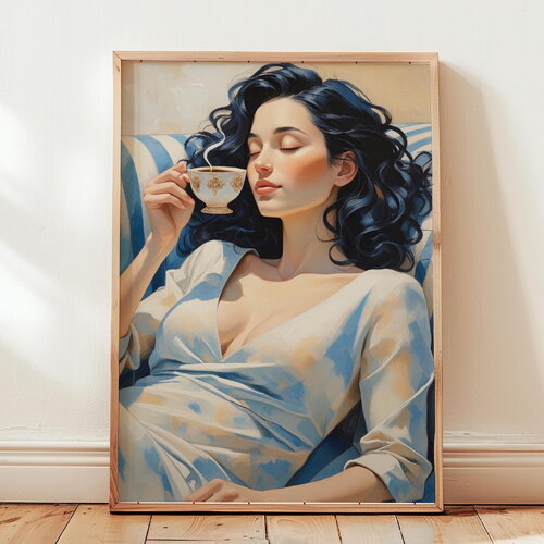 Poster affiche élégante : femme dégustant un thé