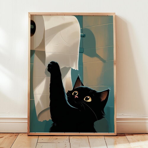 Poster chat noir pour salle de bain