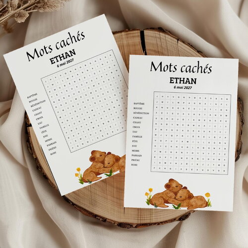 Jeu pour bapteme mots à trouver