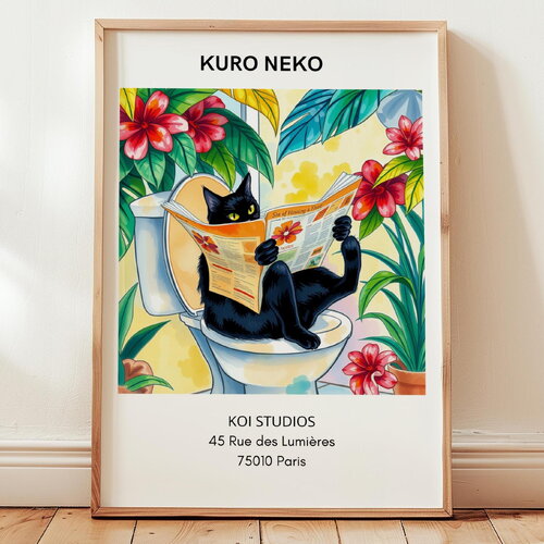 Poster chat noir sur les toilettes