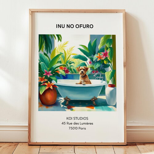 Poster chien dans une baignoire,  œuvre unique de chien, cadeau idéal pour les passionnés de chie