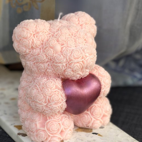 Bougie rose ours, cadeaux d'amour