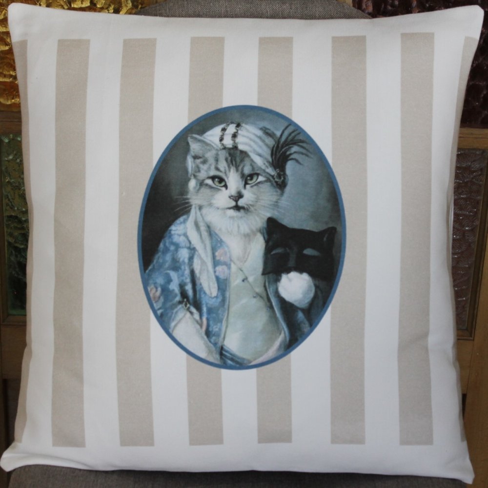 Coussin Motif Chat Toile Rayee Un Grand Marche