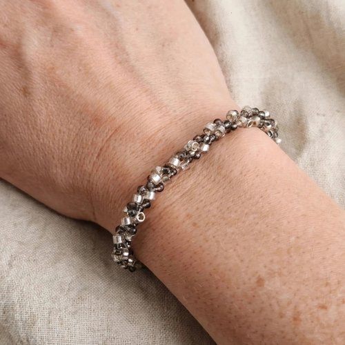 Bracelet tresse russe - gris fumé argenté