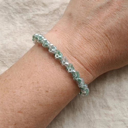 Bracelet tresse russe - vert d'eau argenté