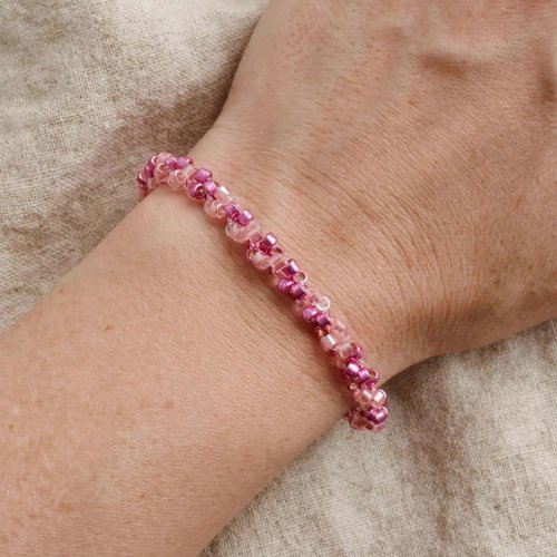 Bracelet tresse russe - rose poudré métallique