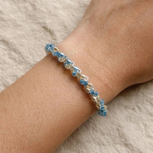 Bracelet tresse russe - bleu ciel et beige doré