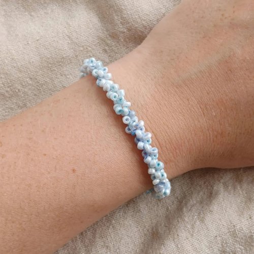 Bracelet tresse russe - baby blue ciel nacré