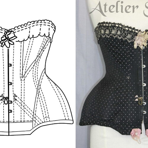 Ref lilas pdf fichier digital à charger en ligne patronage de corset ancien découpes en s taille 73 cm