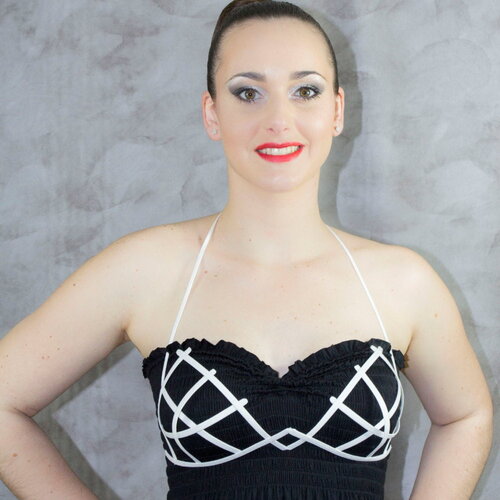 Soutien gorge cage grillage crinoline blanc et lien attache ruban cou et dos taille unique