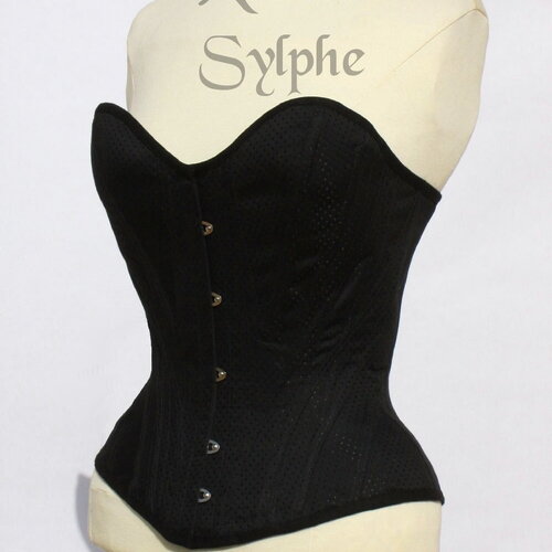 Corset overbust coton coutil pois noir taille 58cm