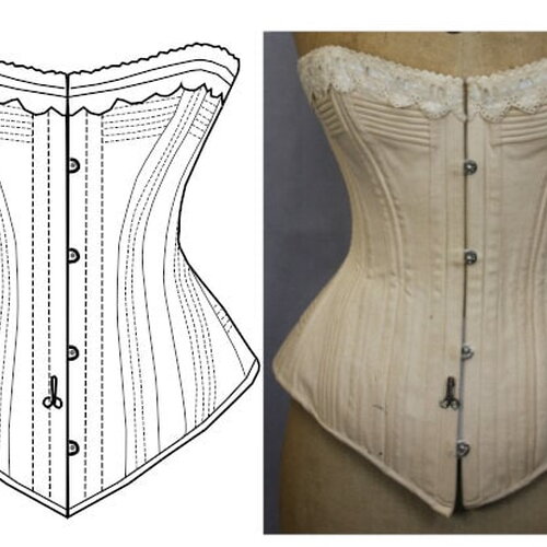 Ref c pdf fichier digital à charger en ligne patron relevé d'un corset cordé ancien  fin xixeme taille 62cm