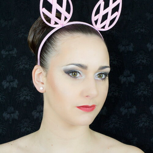 Serre tête cage oreille grillage crinoline rose bébé sur cerceau taille unique